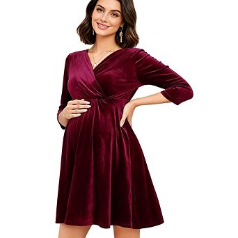 Women's Maternity Retro V-Neck A-Line Holiday Evening Dress Wedding Guest