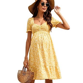 Women Maternity A Line Sweetheart Neck Ruffle Flowy Mini Boho Dress