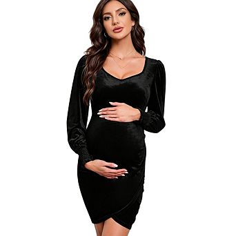 Women's Heart Neck Long Sleeve Bodycon Ruched Wrap Cocktail Party Dress