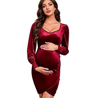 Women's Heart Neck Long Sleeve Bodycon Ruched Wrap Cocktail Party Dress