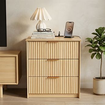 GARVEE 3-Drawer Nightstand with Wave Pattern, Mid-Century Modern End Table for Bedroom Living Room