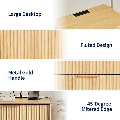 GARVEE 3-Drawer Nightstand with Wave Pattern, Mid-Century Modern End Table for Bedroom Living Room