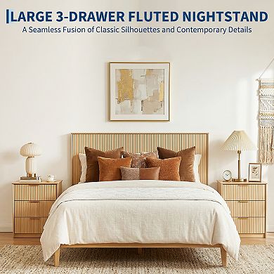 GARVEE 3-Drawer Nightstand with Wave Pattern, Mid-Century Modern End Table for Bedroom Living Room