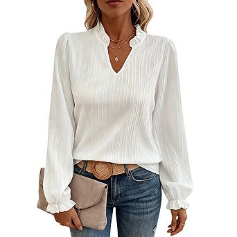 Blouses for Women Dressy Casual Flowy Boho Tops V Neck Long Sleeve Shirts Spring Outfits
