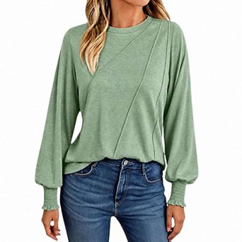 Womens Long Sleeve Shirts Crew Neck Casual Fall Fashion Loose Fit Spring Basic Ladie Tops