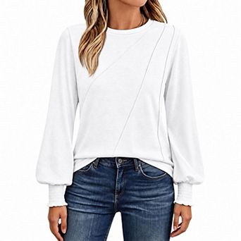 Womens Long Sleeve Shirts Crew Neck Casual Fall Fashion Loose Fit Spring Basic Ladie Tops