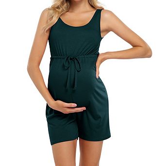 Maternity Jumpsuit Sleeveless Casual Adjustable Waist Belt Loose Comfortable Daily Wear Women