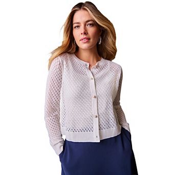 Jessica London Women's Plus Size Pointelle Shrug Sweater