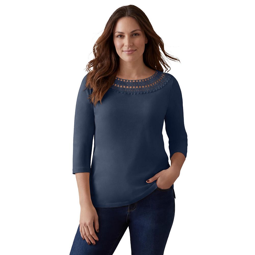 Jessica London Women's Plus Size Crochet Trim Boatneck Tunic