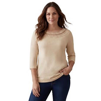 Jessica London Women's Plus Size Crochet Trim Boatneck Tunic