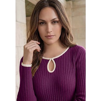 Jessica London Women's Plus Size Ribbed Keyhole Pullover Sweater
