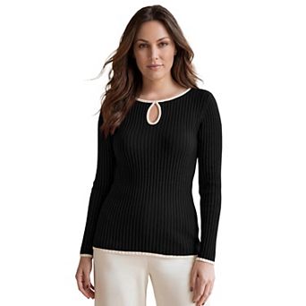 Jessica London Women's Plus Size Ribbed Keyhole Pullover Sweater