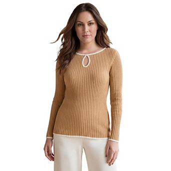 Jessica London Women's Plus Size Ribbed Keyhole Pullover Sweater