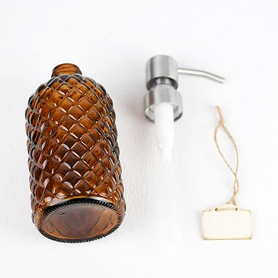16 Oz Glass Soap Dispenser with Stainless Steel Pump, Diamond Pattern Refillable Lotion Dispenser