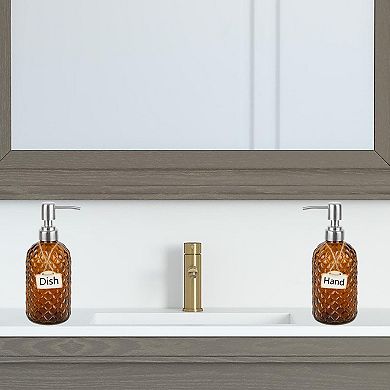 16 Oz Glass Soap Dispenser with Stainless Steel Pump, Diamond Pattern Refillable Lotion Dispenser