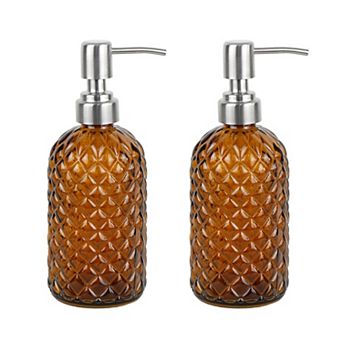 16 Oz Glass Soap Dispenser with Stainless Steel Pump, Diamond Pattern Refillable Lotion Dispenser