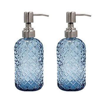 16 Oz Glass Soap Dispenser with Stainless Steel Pump, Diamond Pattern Refillable Lotion Dispenser