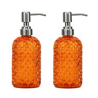 16 Oz Glass Soap Dispenser with Stainless Steel Pump, Diamond Pattern Refillable Lotion Dispenser