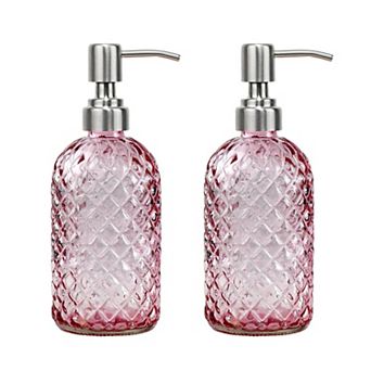 16 Oz Glass Soap Dispenser with Stainless Steel Pump, Diamond Pattern Refillable Lotion Dispenser
