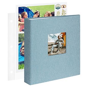 8.5x11 Inch 3 Ring Scrapbook Album with 30 Plastic Sleeves 60 Pages Beige Fabric Hardcover