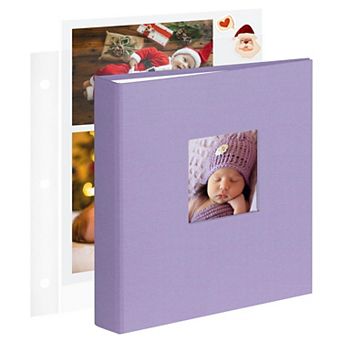 8.5x11 Inch 3 Ring Scrapbook Album with 30 Plastic Sleeves 60 Pages Beige Fabric Hardcover