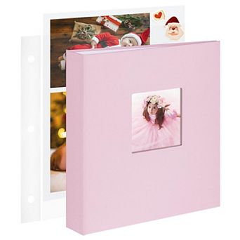 8.5x11 Inch 3 Ring Scrapbook Album with 30 Plastic Sleeves 60 Pages Beige Fabric Hardcover