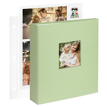 8.5x11 Inch 3 Ring Scrapbook Album with 30 Plastic Sleeves 60 Pages Beige Fabric Hardcover