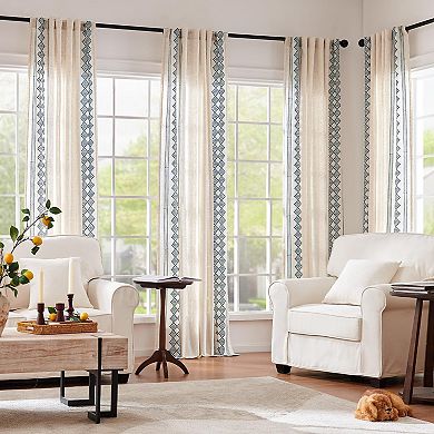 Linen Blend Boho Curtains Square Embroidered Tab Top Light Filtering Bedroom Living Room 2 Panels