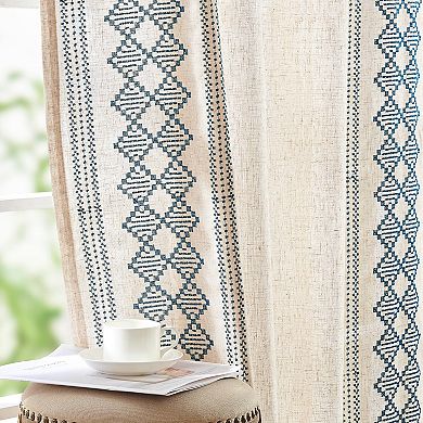 Linen Blend Boho Curtains Square Embroidered Tab Top Light Filtering Bedroom Living Room 2 Panels