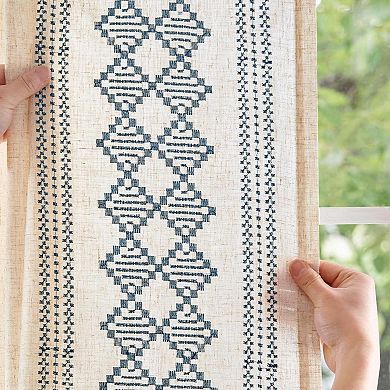 Linen Blend Boho Curtains Square Embroidered Tab Top Light Filtering Bedroom Living Room 2 Panels