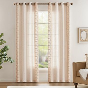 Linen Blend Boho Curtains Square Embroidered Tab Top Light Filtering Bedroom Living Room 2 Panels