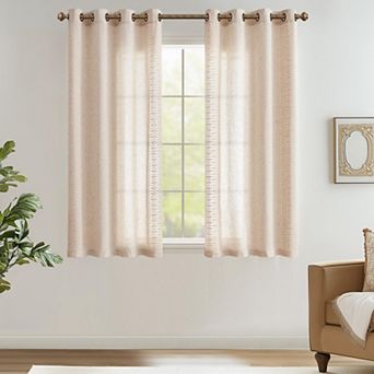 Linen Blend Boho Curtains Square Embroidered Tab Top Light Filtering Bedroom Living Room 2 Panels