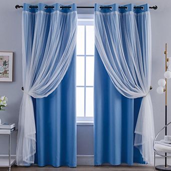 Blackout Sheer Layered Curtains Grommet Top 2 Panels with Tiebacks