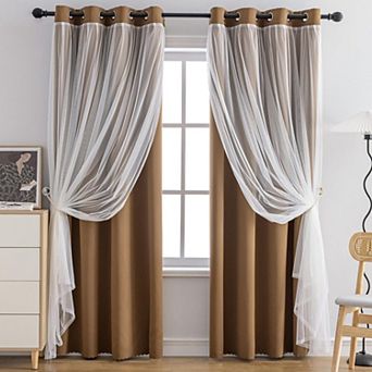 Blackout Sheer Layered Curtains Grommet Top 2 Panels with Tiebacks