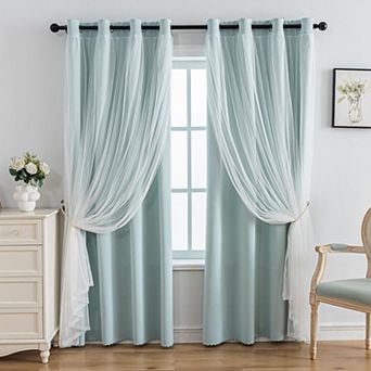 Blackout Sheer Layered Curtains Grommet Top 2 Panels with Tiebacks