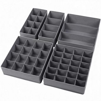 Foldable Fabric Underwear Organizer Set 5 Compartments Sock Tie Bra Storage Drawer Bins