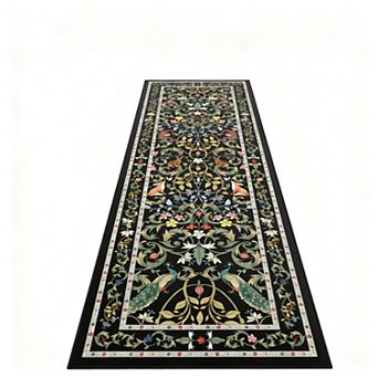 Plant rug washable non-slip bohemian jungle birds forest green hallway