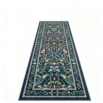 Plant rug washable non-slip bohemian jungle birds forest green hallway