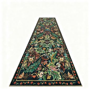 Plant rug washable non-slip bohemian jungle birds forest green hallway
