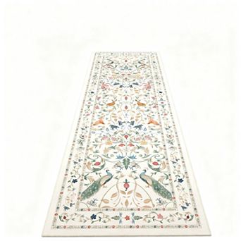 Plant rug washable non-slip bohemian jungle birds forest green hallway