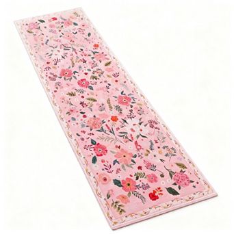 Pink Floral Runner Rug Washable Non Slip Low Pile Thin Kitchen Bedroom Hallway Carpet