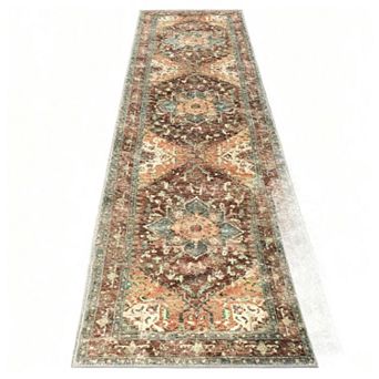 Washable Runner Rug Non Slip Boho Vintage Hallway Rubber Backing Stain Resistant Low Pile