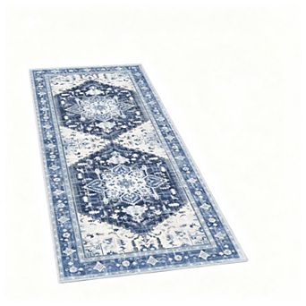 Washable Runner Rug  Non Slip Boho Vintage Hallway Rubber Backing Stain Resistant Low Pile
