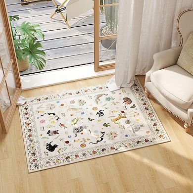 Runner Rug For Kitchen Non Slip Washable Rubber Backing Soft Floral Cat Carpet Laundry