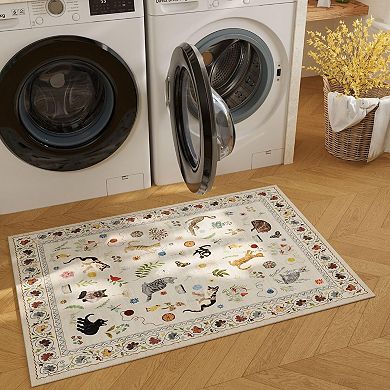 Runner Rug For Kitchen Non Slip Washable Rubber Backing Soft Floral Cat Carpet Laundry