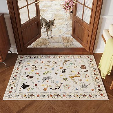 Runner Rug For Kitchen Non Slip Washable Rubber Backing Soft Floral Cat Carpet Laundry