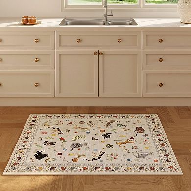 Runner Rug For Kitchen Non Slip Washable Rubber Backing Soft Floral Cat Carpet Laundry