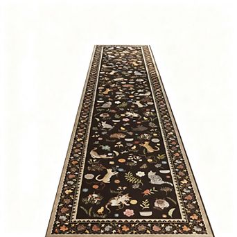 Runner Rug For Kitchen Non Slip Washable Rubber Backing Soft Floral Cat Carpet Laundry