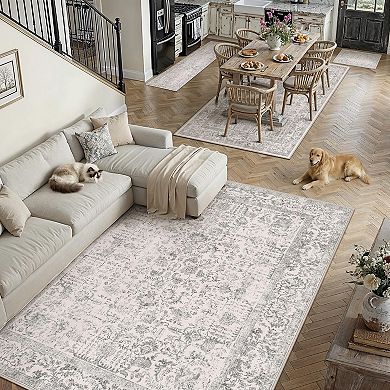 Retro Strip Rug Hallway Machine Washable Kitchen Retro Distressed Non-Slip Long Rug Indoor
