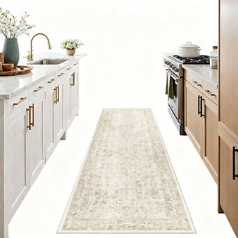 Retro Strip Rug Hallway Machine Washable Kitchen Retro Distressed Non-Slip Long Rug Indoor
